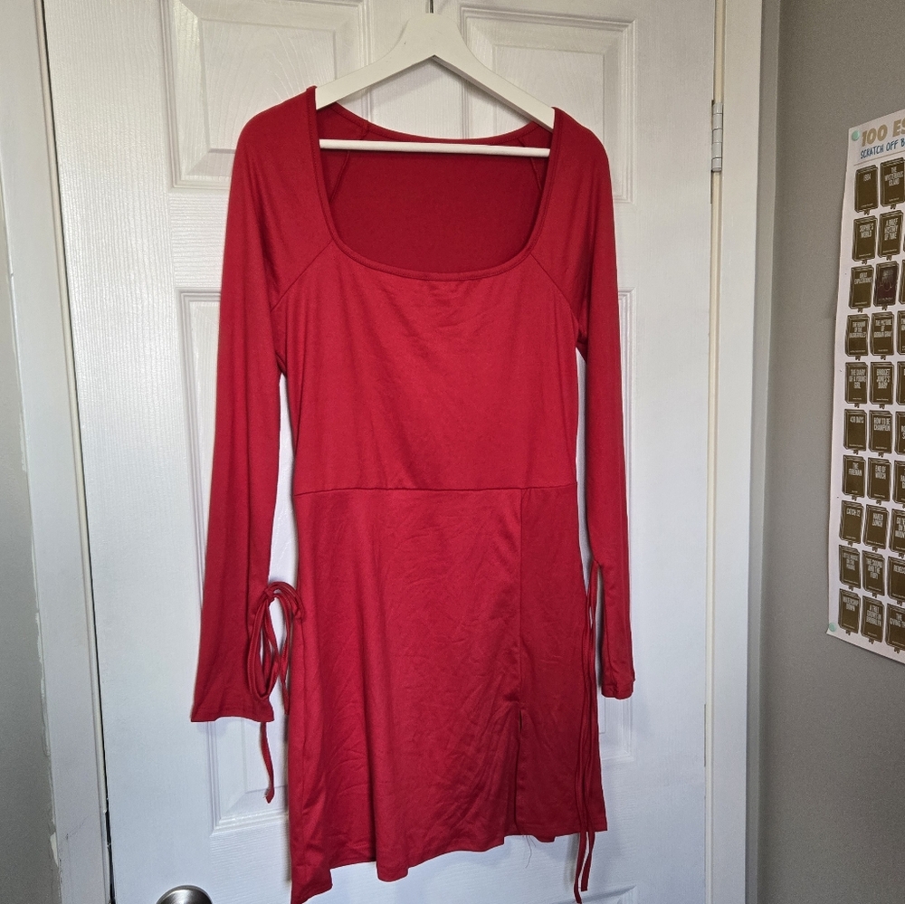 SHEIN Red Long Sleeve Sheath Dress with Square Neck